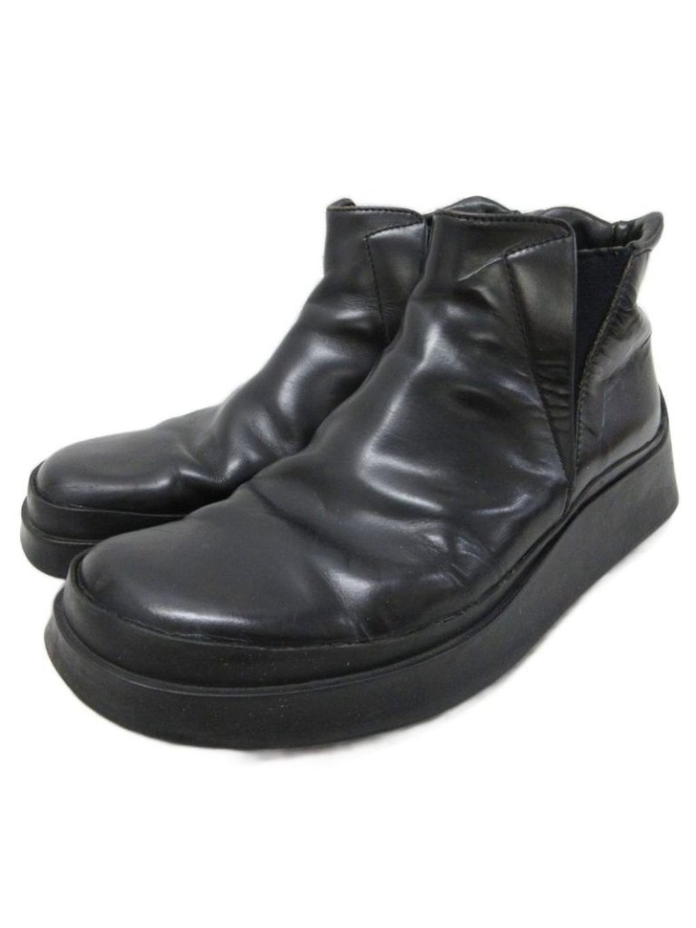 Prada Side Gore Boots Square Toe Thick Sole Leather 5.5 Black